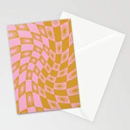 Abstract Sun Checker Pattern 1 in Gold Pink Stationery Card
