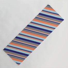 [ Thumbnail: Coral, Light Blue, Midnight Blue & Gray Colored Lines Pattern Yoga Mat ]