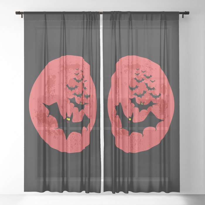 Vampire Bats Against The Red Moon Sheer Curtain