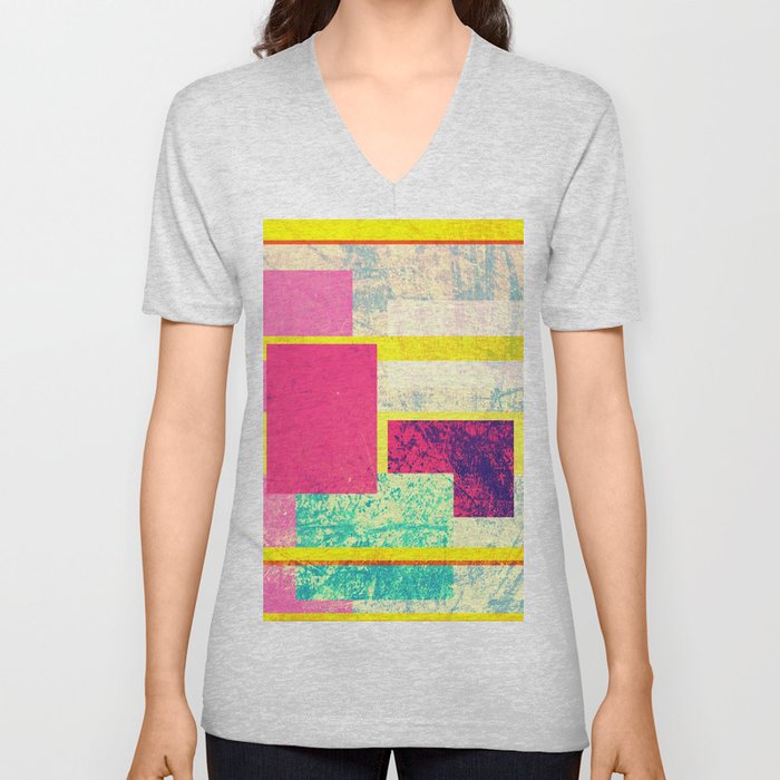 Colorful modern watercolor shapes stripes pattern V Neck T Shirt
