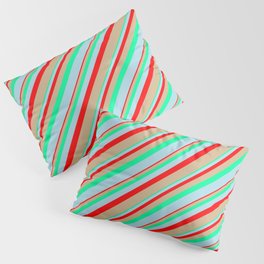 [ Thumbnail: Red, Tan, Green, and Light Blue Colored Lines Pattern Pillow Sham ]