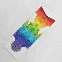 Woman with Colored Chakras in Lotus Position Yoga Mat