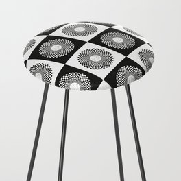 Checkered Black and White Smiley Sun Pattern Counter Stool