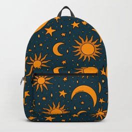 Vintage Sun and Star Print in Navy Backpack | Yellow, Sun, Star, Navy, Curated, Pattern, Constellation, Astrology, Night, Sky 