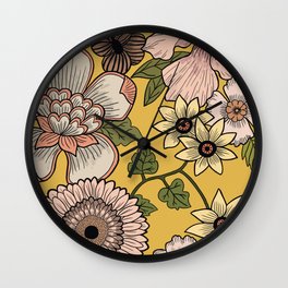 70s Retro Floral Illustration  Wall Clock