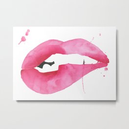 Stella Lips Print Metal Print | Feminine, Watercolorlips, Makeup, Chic, Illustration, Beauty, Pink, Pop, Watercolor, Mouth 