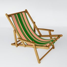 [ Thumbnail: Dark Green and Light Salmon Colored Lines Pattern Sling Chair ]