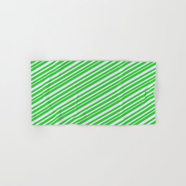 [ Thumbnail: Lime Green and Lavender Colored Lines Pattern Hand & Bath Towel ]