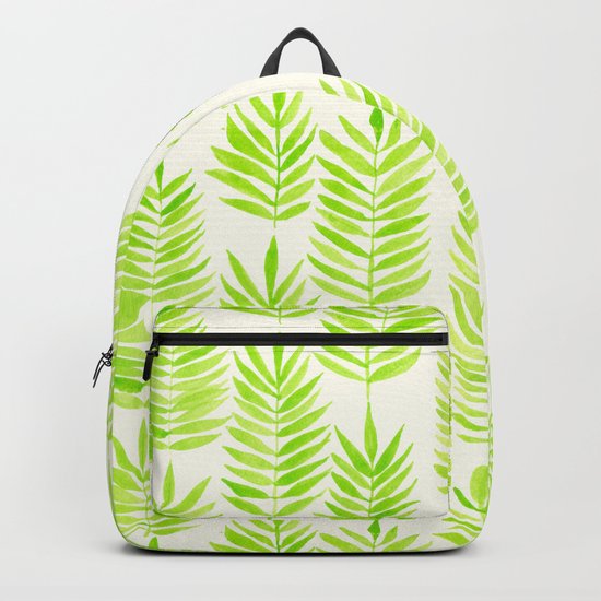 Watercolor tropical leaves in green Backpack