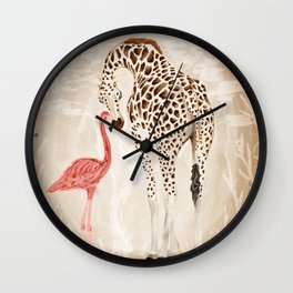 Precious Love Giraffe and Flamingo Watercolor Painting , Unlikely Lovers Hope Wall Clock