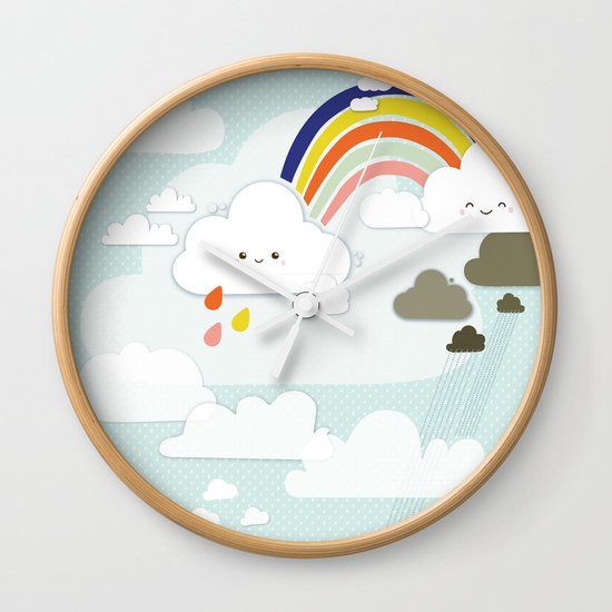 Cute clouds & rainbow Wall Clock