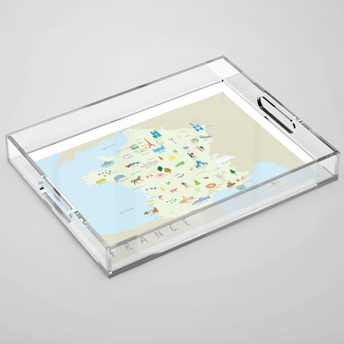 Illustrated Map of France Acrylic Tray