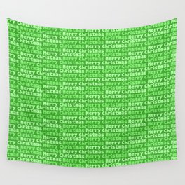 Merry Christmas Greeting in Green Wall Tapestry