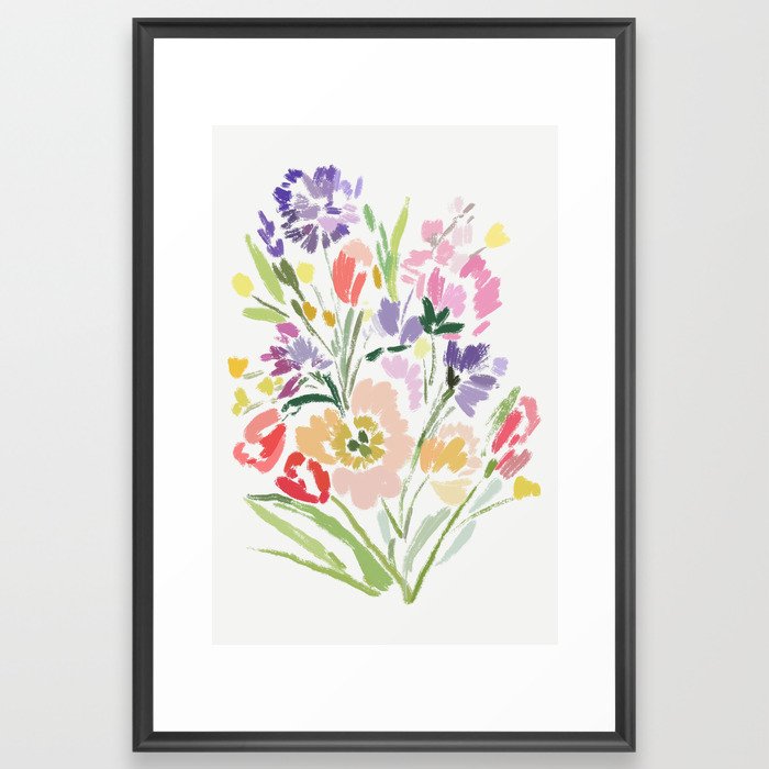 Flower garden brush painting Framed Art Print