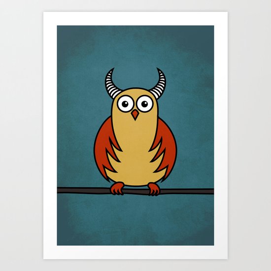 Funny Cartoon Horned Owl Art Print