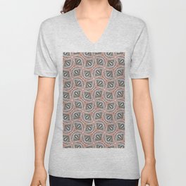 Textured Fan Tessellations in Red, White, Orange and Indigo V Neck T Shirt