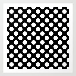 White on Black Large Polka Dots Pattern Art Print