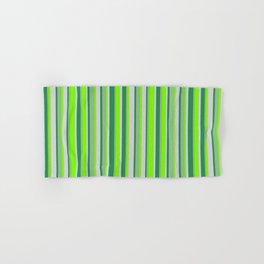 [ Thumbnail: Dark Sea Green, Sea Green, Light Grey, and Green Colored Lines/Stripes Pattern Hand & Bath Towel ]