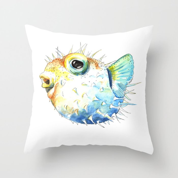 Pufferfish - Puffed up Throw Pillow