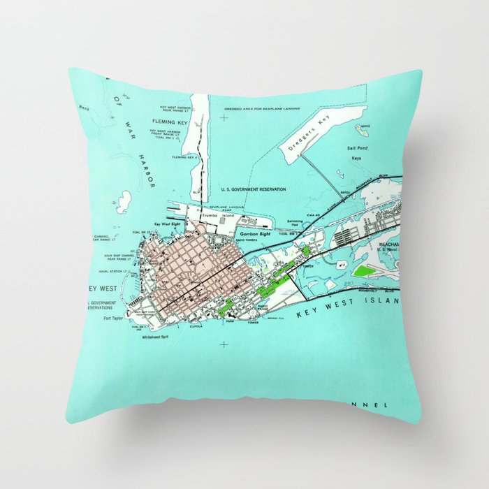 Vintage Map of Key West Florida (1962) Throw Pillow