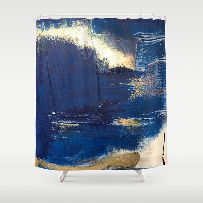 Halo [2]: a minimal, abstract mixed-media piece in blue and gold by Alyssa Hamilton Art Shower Curtain