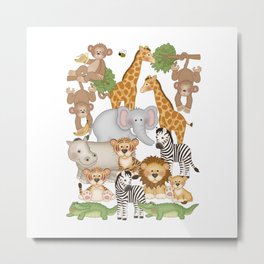 Safari Animals Kids Decor Metal Print | Jungleanimals, Alligator, Cub, Giraffe, Monkeys, Elephant, Digital, Babynursery, Zooanimals, Graphicdesign 