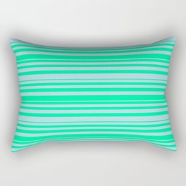 [ Thumbnail: Green & Light Blue Colored Striped Pattern Rectangular Pillow ]