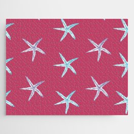 Pastel Watercolor Starfish on Innuendo Red Jigsaw Puzzle