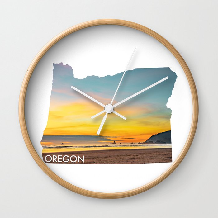 Oregon Map Sunset Wall Clock
