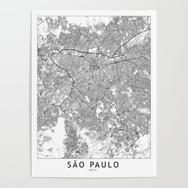 Sao Paulo White Map Poster