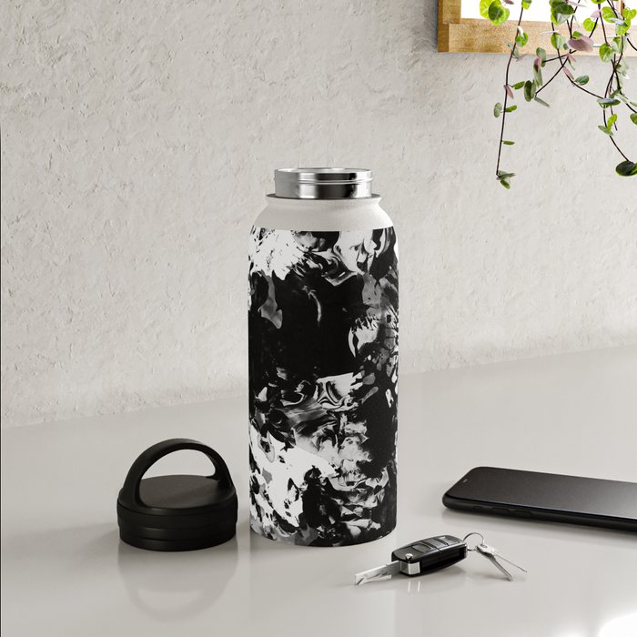 Modern abstract black and white acrylic paint marble Water Bottle by Audrey  Chenal