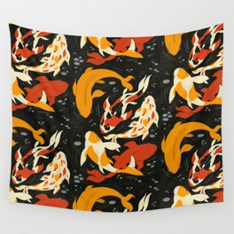 Koi in Black Water Wall Tapestry