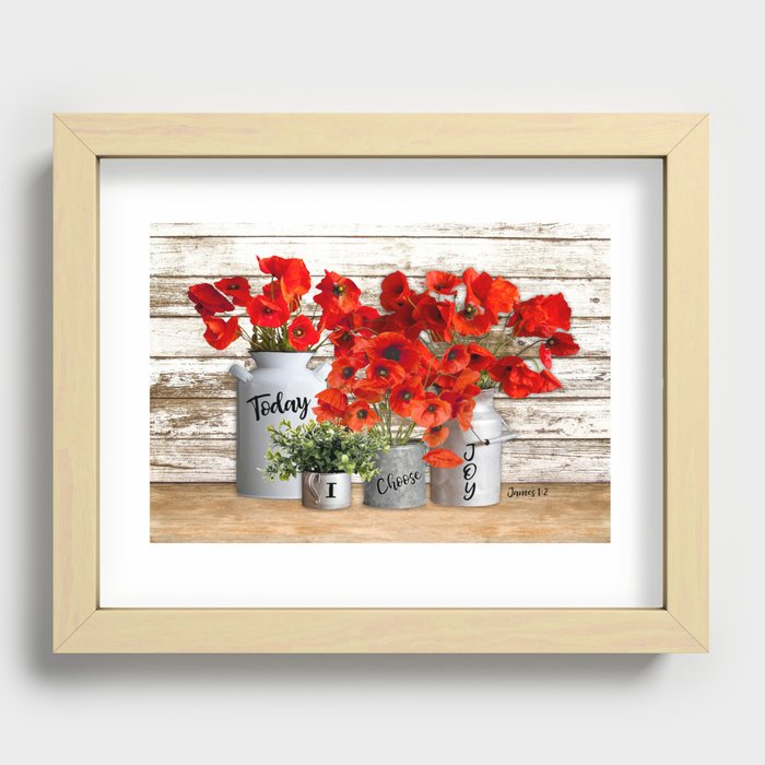 Today I Choose Joy Poppies on Wooden Table Recessed Framed Print