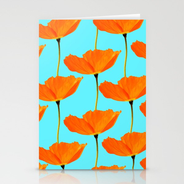 Poppies On A Turquoise Background #decor #society6 #buyart Stationery Cards