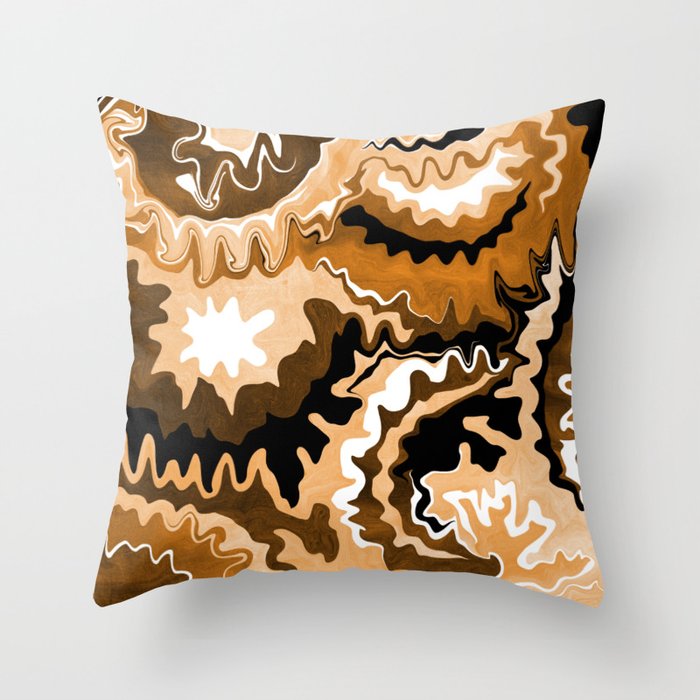 Modern Abstract Conch Shells // Peach, Caramel Brown, Chocolate Brown, Black and White Throw Pillow