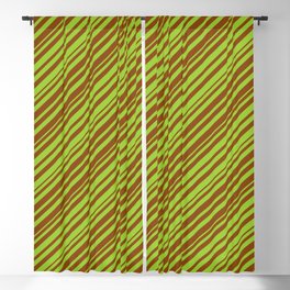 [ Thumbnail: Green & Brown Colored Striped Pattern Blackout Curtain ]