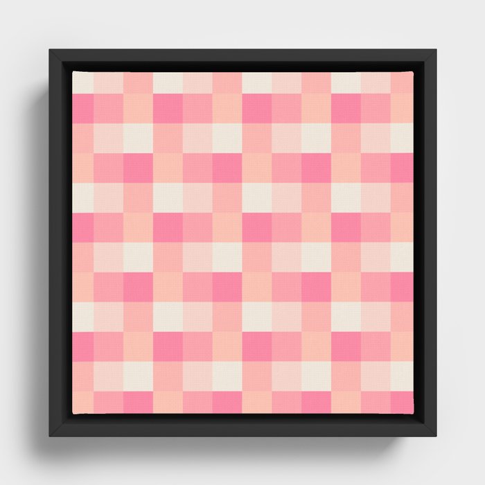 Pastel Pink Grid Pattern Adorable Kawaii Framed Canvas