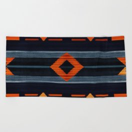 Navy Blue and Burnt Orange Aztec Beach Towel