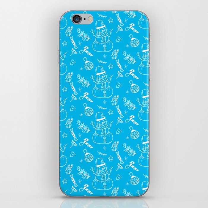 Turquoise and White Christmas Snowman Doodle Pattern iPhone Skin