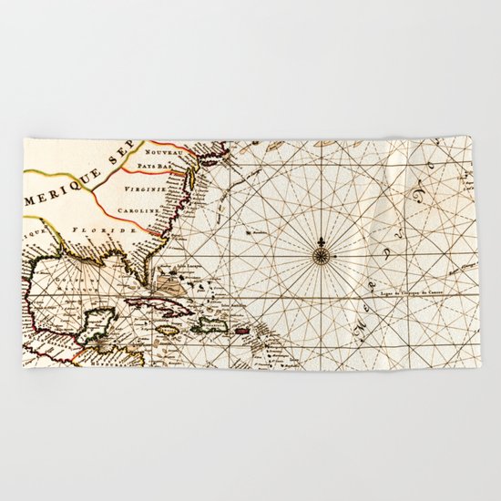 Vintage Atlantic Ocean Map Beach Towel