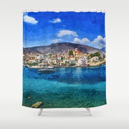 Boat on the sea of Greece Shower Curtain