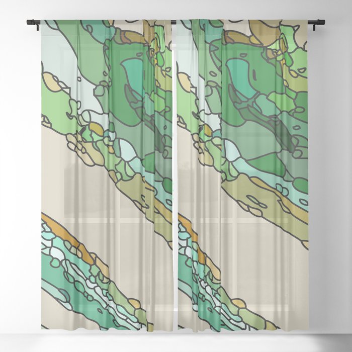  Green Earth Rocky Layers Abstract Artwork Sheer Curtain