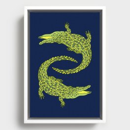 Crocodiles (Deep Navy and Green Palette) Framed Canvas