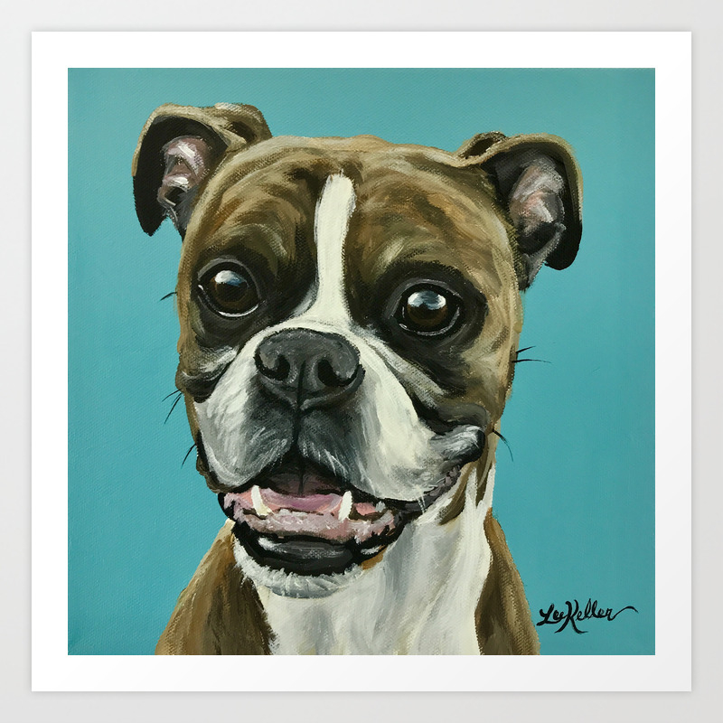 Turquoise Boxer Painting Cute Boxer Dog Art Art Print By