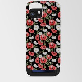 Daisy and Poppy Seamless Pattern on Black Background iPhone Card Case