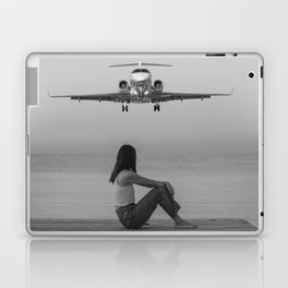 Steady As She Goes IV; aircraft coming in for an island landing black and white photography photographs photograph Laptop Skin