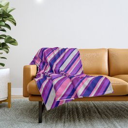 [ Thumbnail: Eye-catching Purple, Dark Orchid, Blue, Hot Pink & Light Grey Colored Lined Pattern Throw Blanket ]