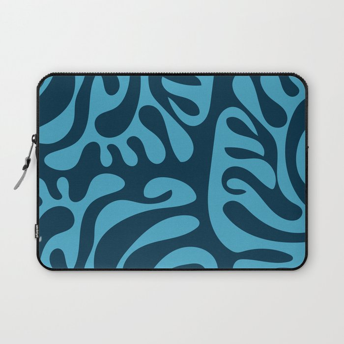 Mid Century Modern Curl Lines Pattern - Blue and Navy Laptop Sleeve