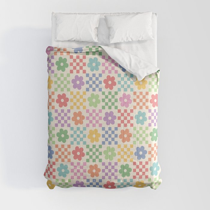 Colorful Flowers Double Checker Comforter