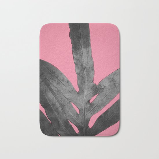 Green Fern on Pink - Black Shadow Bath Mat